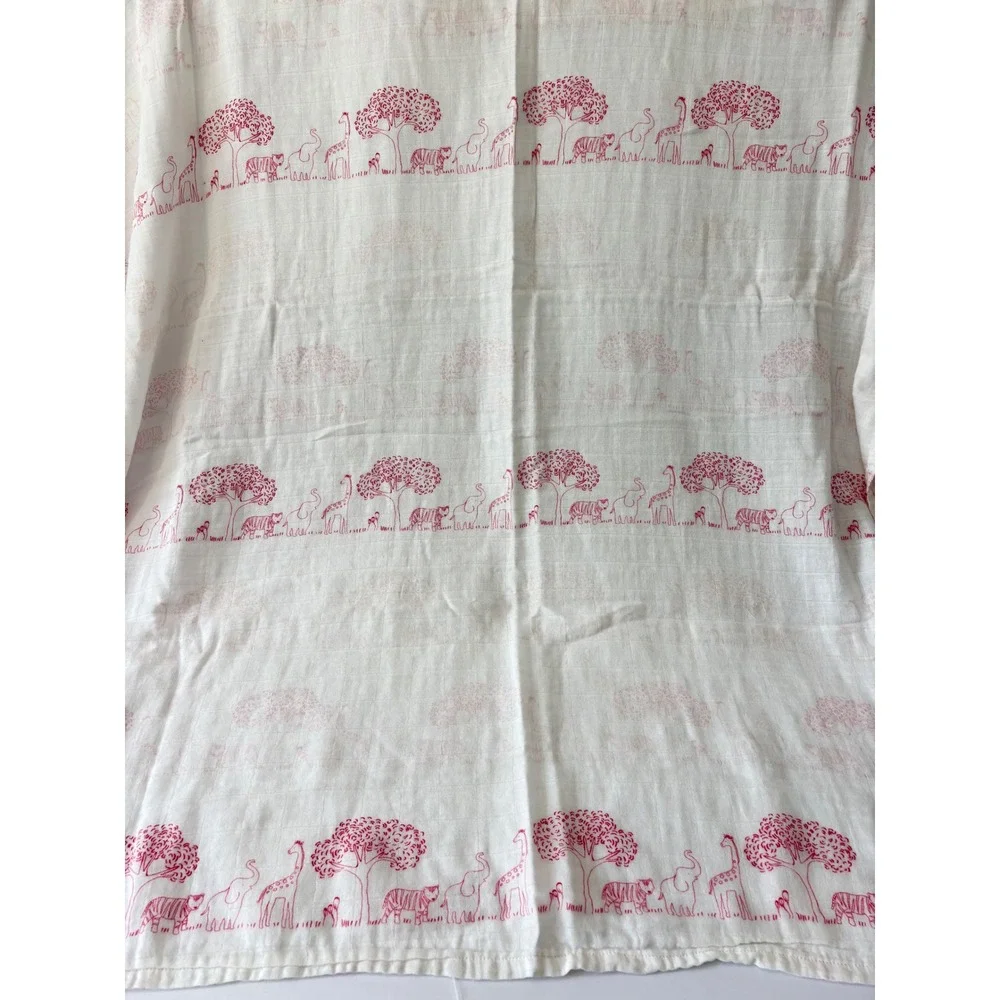 Janie and Jack Pink White Safari Animal Muslin Swaddle Baby Blanket